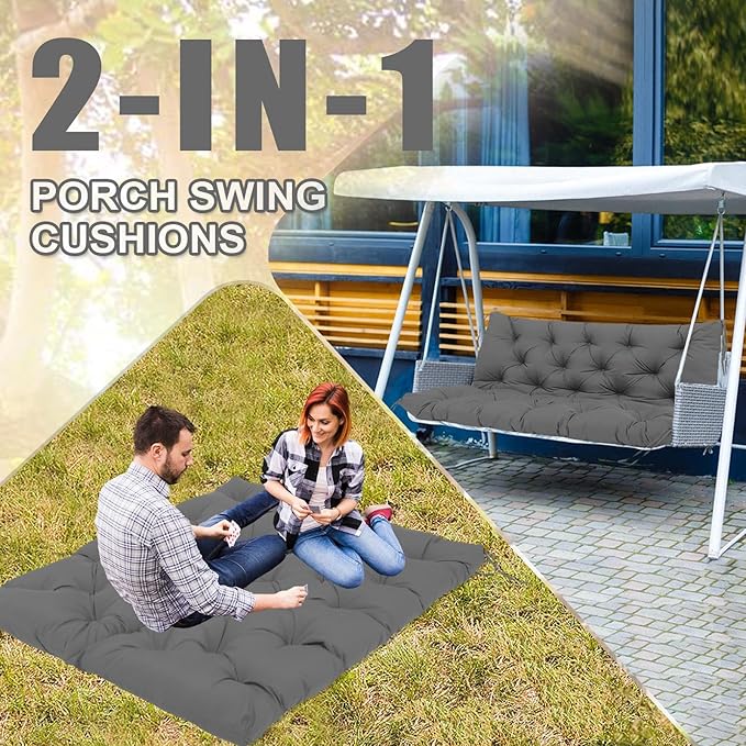 Premium 5"Thick Waterproof Outdoor Swing Cushions Sturdy Durable 2-3 Seat Replacement Porch Swing Cushions with Backrest&Ties Bench Cushion for Outdoor Furniture Backyard Patio(Gray60x40inch)