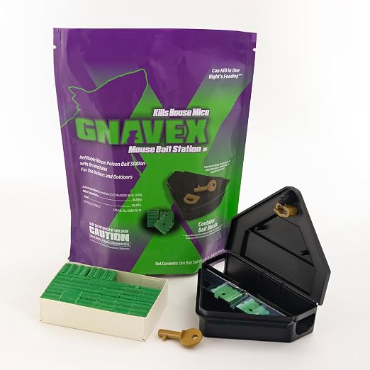 Gnavex Mouse Bait Station RF 16ct with 16 Bromethalin Bait Blocks for Effective Indoor and Outdoor House Mouse Control