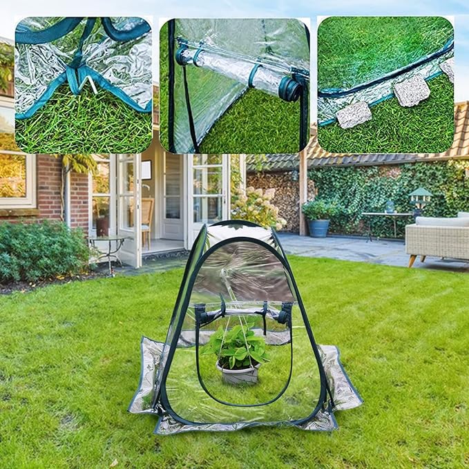 Mini Pop Up Greenhouse; 27"x27"x31"; Indoor/Outdoor; PVC/Steel; Zipper Closure; Green
