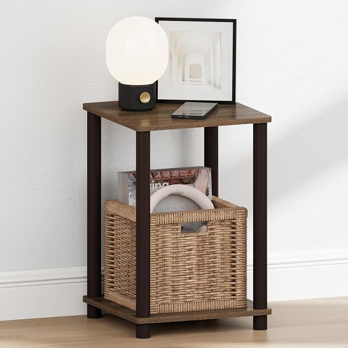 Furinno Turn-N-Tube Toolless 2-Tier Open Shelf Night Stand, Walnut
