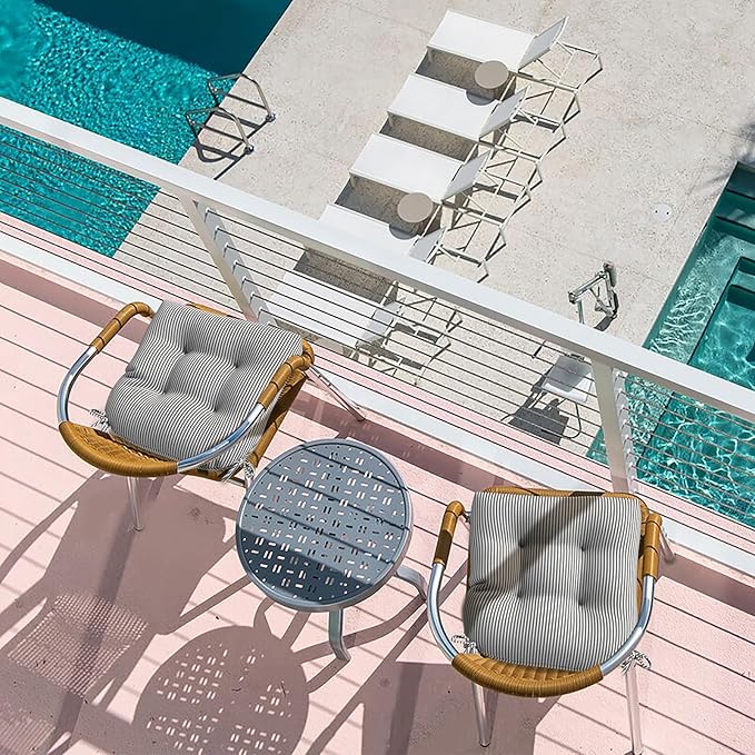 LVTXIII Patio U-Shaped Wicker Seat Cushion, Outdoor Tufted Chair Pads Decorative Seat Cushion Set for Garden Home Office Furniture Ornament, 19”x19”x4”, Pack of 2, Topanga Stripe Grey