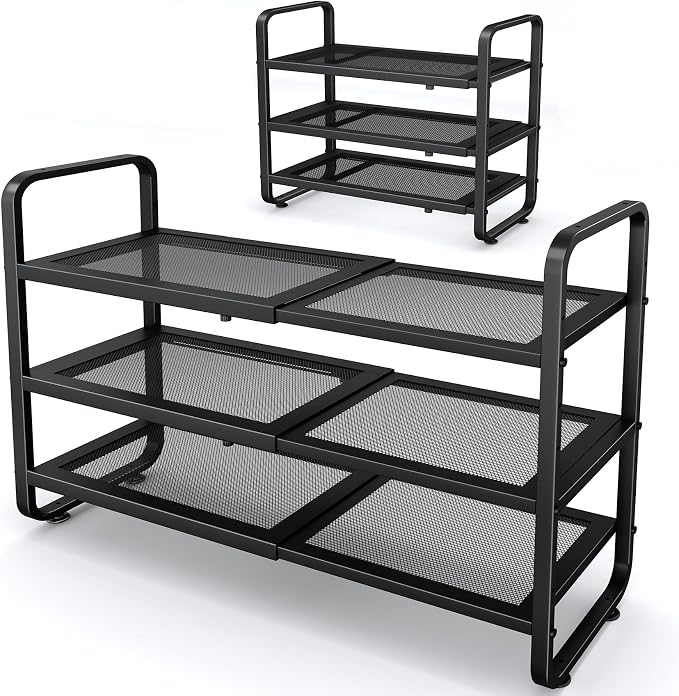 Expandable Metal Shoe Rack for Closet, Entryway & Garage, 3-Tier, Black