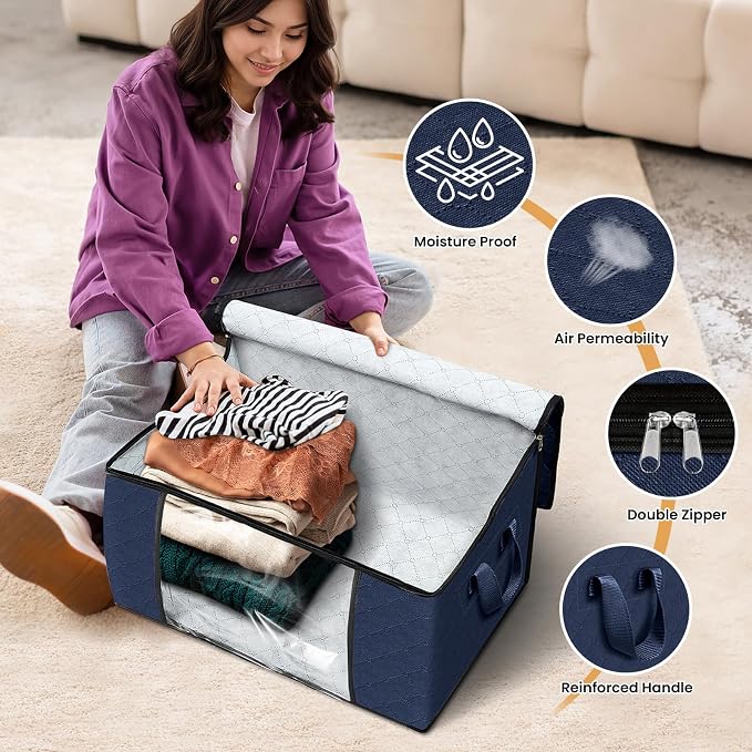 Fab totes 8 Pack Storage Bags for Clothes Blanket Storage Bins with Lids