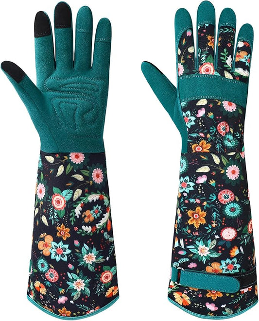 Trifabricy Gardening Gloves for Women, Leather Long Garden Gloves with Grip, Thorn-Proof Puncture-Resistant Work Gloves