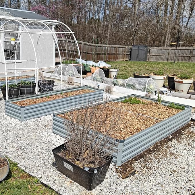 Foxlang 8x4x1ft(2 Pack) Galvanized Raised Garden Bed,Outdoor Planter Box Metal Patio Kit Planting Bed for Vegetables Flowers Herb,Grey