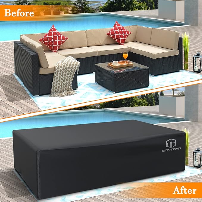 STARTWO Patio Furniture Covers Waterproof, Heavy Duty 7-12 Seats Large Outdoor Furniture Cover for Sectional Sofa,Table Chairs, 126"x126"x28", Black
