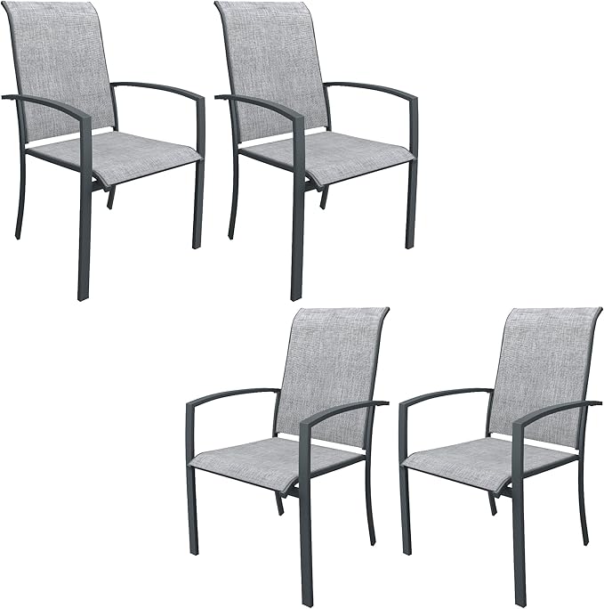 DIFY Patio Chairs Set of 4, Stackable Outdoor Dining Chairs with High Back & Metal Frame, All Weather Breathable Textilene Fabric Outdoor Chairs Set for Backyard Garden Deck, Grey