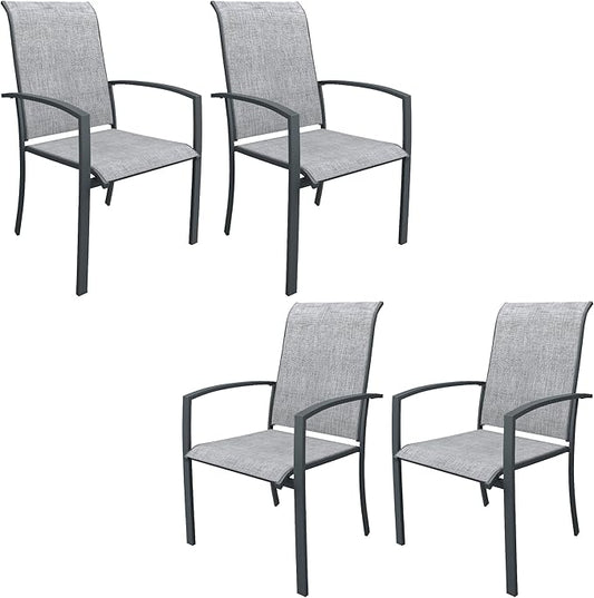 DIFY Patio Chairs Set of 4, Stackable Outdoor Dining Chairs with High Back & Metal Frame, All Weather Breathable Textilene Fabric Outdoor Chairs Set for Backyard Garden Deck, Grey