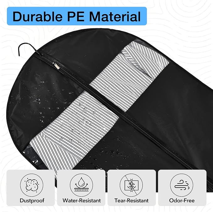 Dress Bags for Gowns, 65" Long Garment Bags for Hanging Clothes, 3-Pack Foldable Dress Cover with Clear Window for Women's Coats, Formal Gowns, and Evening Dresses