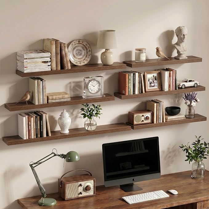 Vivelove 24 Inch Floating Shelves Wall Mounted for Display, 6.5 Deep Duty Shelves with Invisible Brackets for Living Room,Bedroom,Kitchen, Bathroom Storage & Decor,24" Wx6.5 Dx1.4 H - Walnut