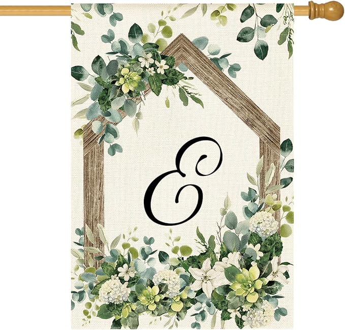 AVOIN colorlife Initial Letter E Monogram House Flag 28x40 Inch Double Sided Outside, Spring Floral Family Last Name Yard Decoration