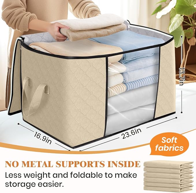Fab totes 90L Clothes Storage, Foldable Thick Fabric Blanket Storage Bags