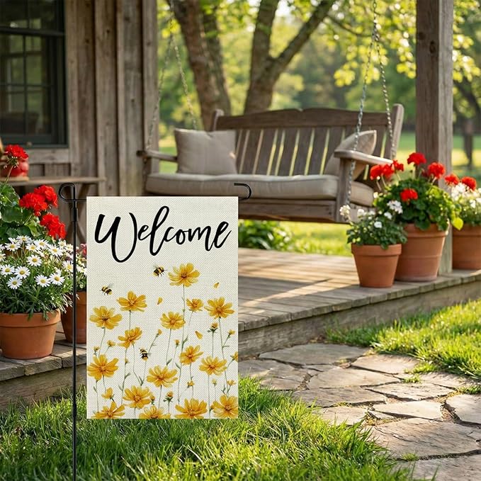 CROWNED BEAUTY Spring Summer Garden Flag Yellow Wildflower Welcome 12x18 Inch Double Sided Small Seasonal Holiday Floral Farmhouse Decoration for Outdoor Lawn Yard