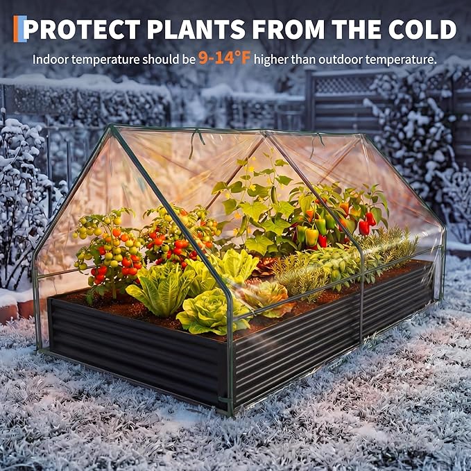Raised Garden Bed with Cover, 8x4x1 Ft Raised Garden Beds Outdoor Galvanized Metal Planter Box with 2 Screen Windows, Mini Greenhouse for Vegetables and Flowers