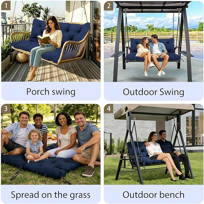 Premium 5" Thicken Porch Swing Cushions Waterproof 3 Seater Replacement Cushions with Backrest and Adjustable Straps, Outdoor Furniture Cushions for Patio, Garden(70×40×5inch)