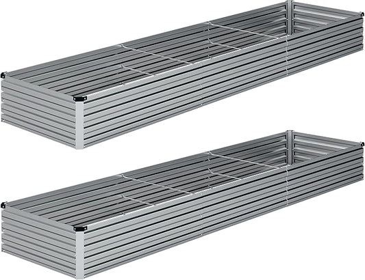 DIIYIV 2PCS Galvanized Raised Garden Bed Kit,Vegetable Boxes-Rectangle Metal Flower Box,Large Planter Raised Beds Outdoor Garden for Planting,Fruit,Herb-Silver