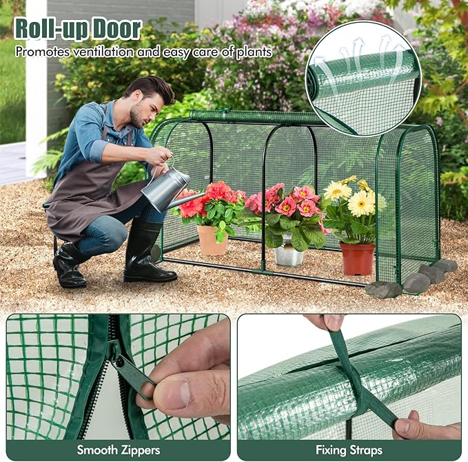 Happygrill Raised Garden Bed with Greenhouse Cover, Raised Bed with Legs & Drainage Holes for Herbs, Vegetables, Outdoor Wood Elevated Planter Box for Patio, Backyard, Balcony (Green+Natural)
