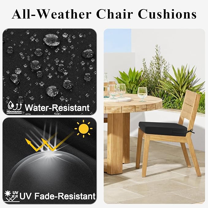 Topotdor Outdoor Chair Cushions for Patio Furniture,Waterproof Patio Chair Cushions Set of 2,Indoor/Outdoor Round Corner Chair Seat Cushion with Ties,20"x20"x3" Black