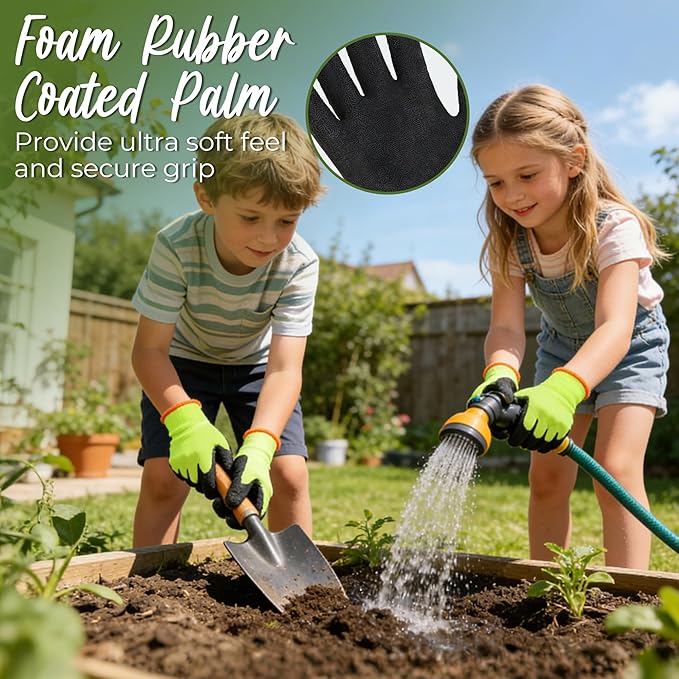 HANDLANDY 3 Pairs Kids Gardening Gloves, Micro-Foam Coated Children Toddler Garden Yard Work Gloves for Little Girls Boys (Size M, Black Green)