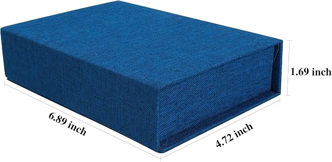 Photo Storage Box 4x6, Linen Photo Box - Blue | Keepsakes and Jewelry, Connected Lid, for Photos, Certificates, Scrapbooking Supplies