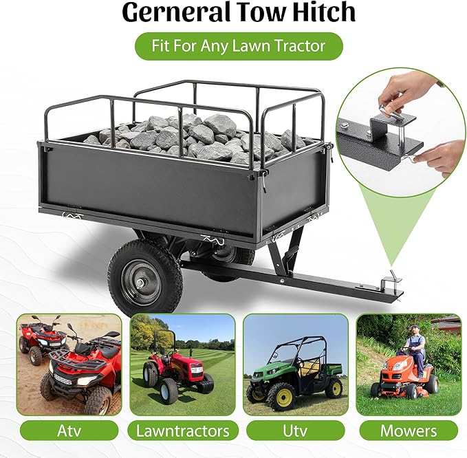 600LBS Heavy Duty Steel Dump Cart Trailer, 17 Cu.Ft. Tow Behind Hauling & Dumping Wagon for ATV, Lawn Tractor, and Garden with 16" Tires
