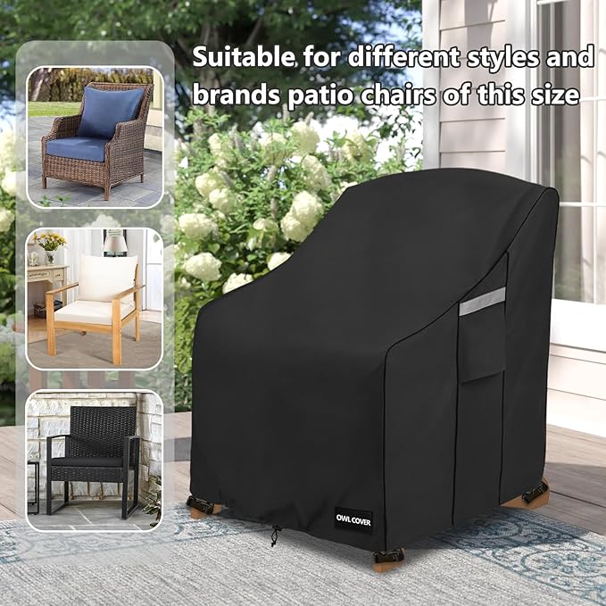 Outdoor Chair Covers 30" W x 34" D x 36" H,600D Heavy Duty Waterproof Patio Chair Cover,Outdoor Furniture Covers for Lawn/Garden Chiar,Black