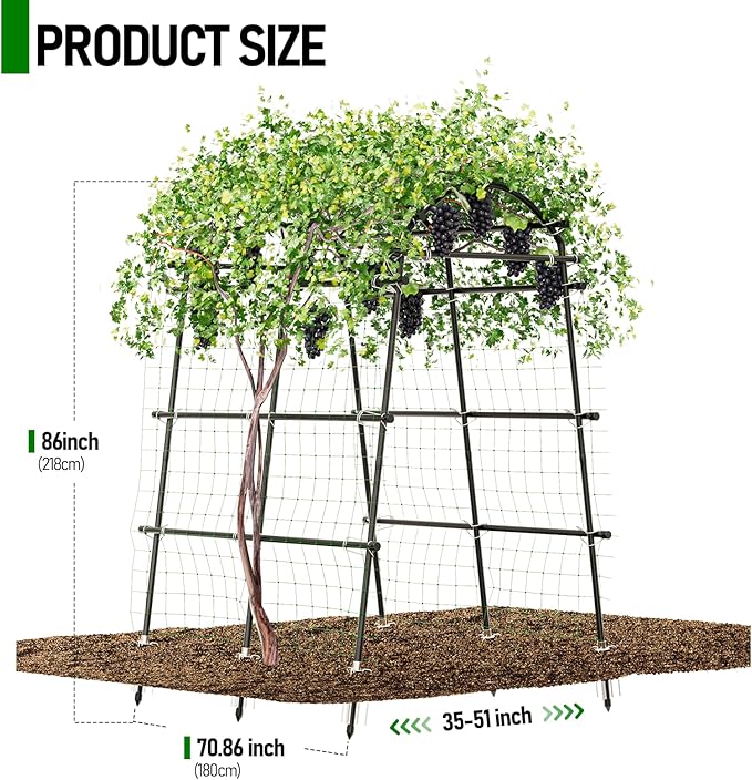 SPECILITE Garden Arch Trellis 86 in Extra Tall for Climbing Plants Outdoor, Steel Stainless Arched Arbors Tunnel Trellis with Netting, Includes Sure Clips, Cable Ties for Cucumber Tomato Vines