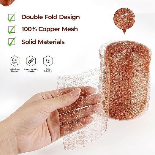 Copper Mesh Roll for Rodent Control | 4 Inch x 16 Feet | Pack of 2 Rustproof Copper Mesh | Rodent Bat and Snail Barrier | Hole Blocker for Gardening Pipes and Water Openings | Includes Scissor