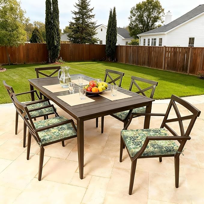 LVTXIII Outdoor Chair Cushions 19"x19"x2" Pack of 2, Water-Repellent Square Corner Memory Foam Seat Cushions with Ties for Garden Patio Furniture, Green Rose