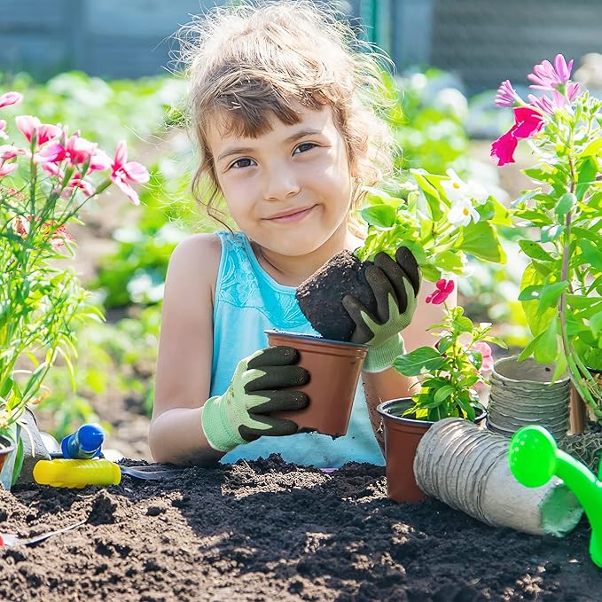 COOLJOB 2 Pairs Toddler Gardening Gloves for Boys Girls Age 2-4, Rubber Coated Small Children Kids Yard Work Gloves (Think Green XXS)
