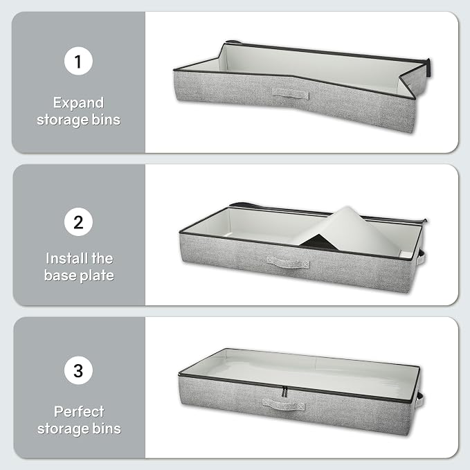 2-Pack Under Bed Storage Containers, 4.5 Inches Tall Clothes Storage, Grey