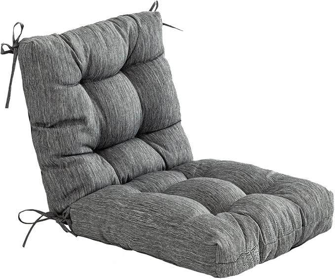 QILLOWAY Outdoor Chair Cushion for Patio Furniture, Waterproof Patio Cushions with Ties, Fade Resistant Replacement Pads for Outdoor Rocking Chairs,Charcoal Grey,Black