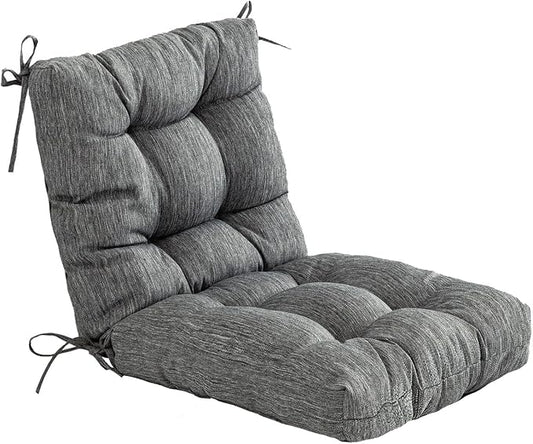 QILLOWAY Outdoor Chair Cushion for Patio Furniture, Waterproof Patio Cushions with Ties, Fade Resistant Replacement Pads for Outdoor Rocking Chairs,Charcoal Grey,Black