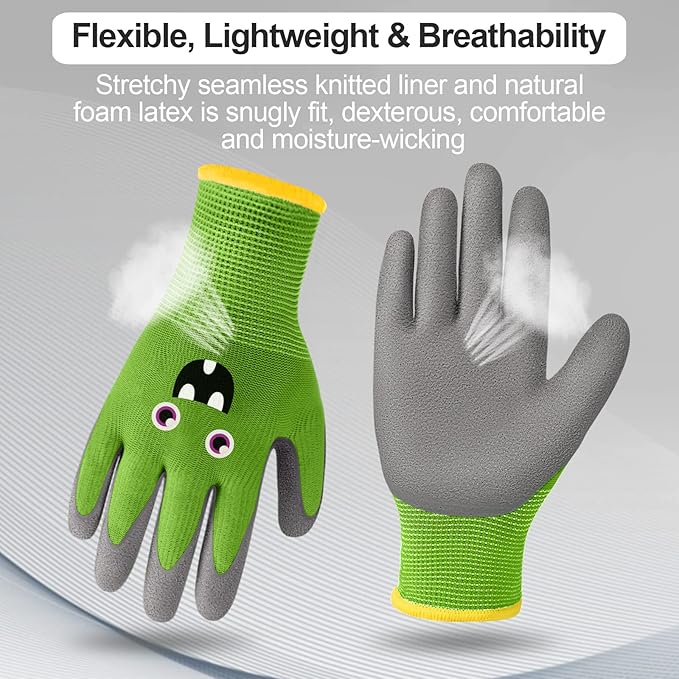 6 Pairs Kids Gardening Gloves Children Work Gloves Rubber Coated Garden Gloves for Kids Toddlers (Small (Age 3-5))