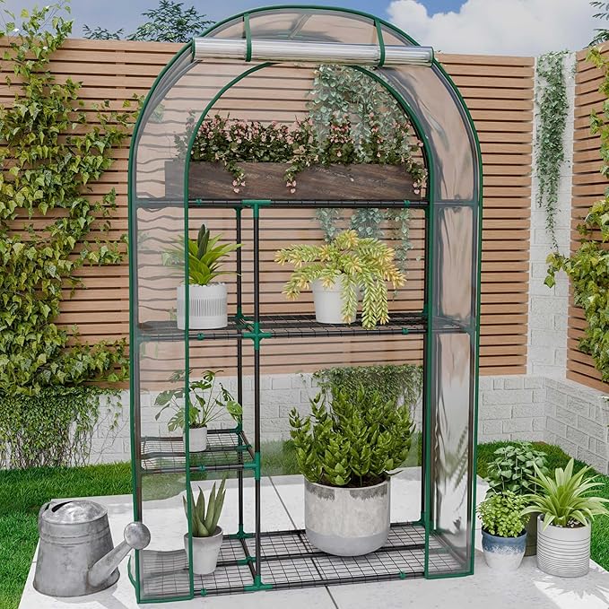 4-Tier Indoor/Outdoor Mini Greenhouse, 40" x 18" x 63" Portable Plant Starter for Herbs & Seedlings with Clear PE Cover, Tool-Free Assembly