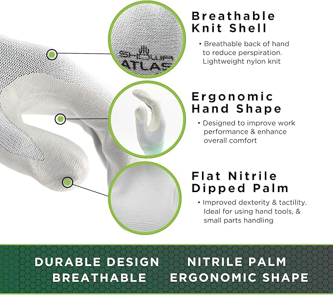 SHOWA Atlas 370B Professional Nitrile Work Gloves,for Landscaping, Gardening & Assembly, General Purpose Gloves