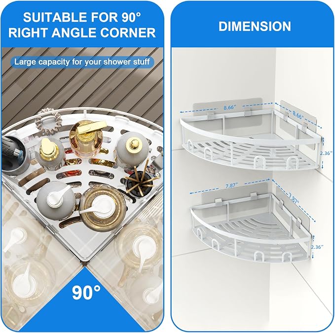 Corner Shower Caddy for Bathroom Storage,White,2 Pack