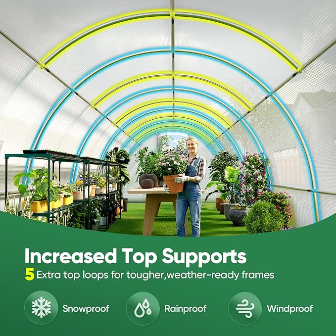 Quictent 25x10x6.6 FT Premium Greenhouse for Outdoors with 2 Door Frames, Reinforced Top Structure & Cover, Large Heavy Duty Walk-in Tunnel Hoop Green House for Garden Backyard Flower Winter, White