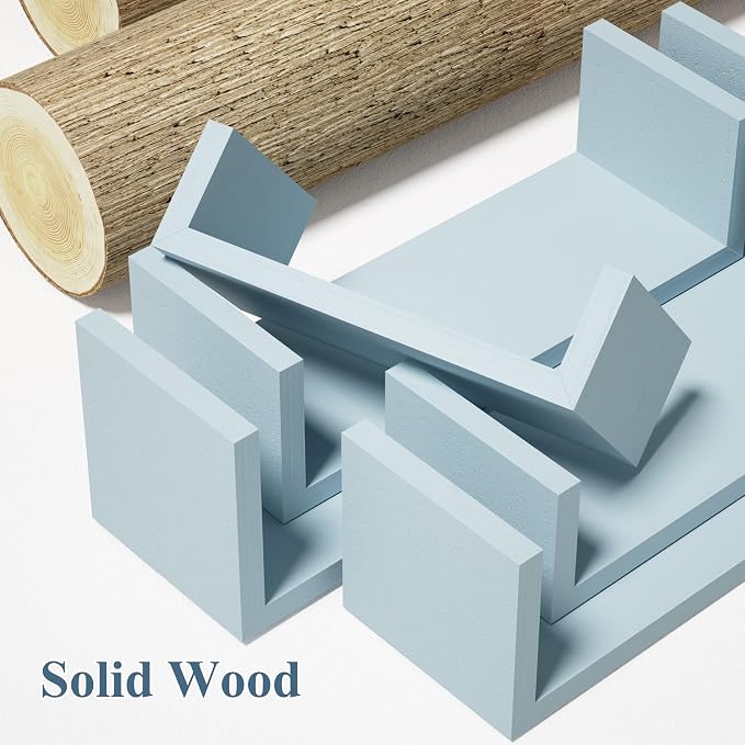 SRIWATANA Blue Floating Shelves, Set of 5 Wood Wall Mounted Display Shelf | Versatile Wood Shelves in 5 Different Sizes; Flexible DIY Layout to Fit Any Space in Bathroom, Bedroom, or Kitchen