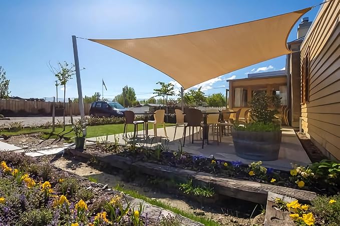Sun Shade Sail Canopy, Patio Shade Cloth Outdoor Cover - Sunshade Fabric Awning Shelter for Pergola Backyard Garden Carport (Sand, 20' x 26' Rectangle)