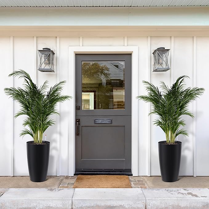 22" Tall Round Planter Set of 2, Self Watering Pots, Large Planter for Indoor Outdoor Plants, Built-in Drainage and a Water Level Monitor, for Patio, Porch, Living Room, or Home Office, Black