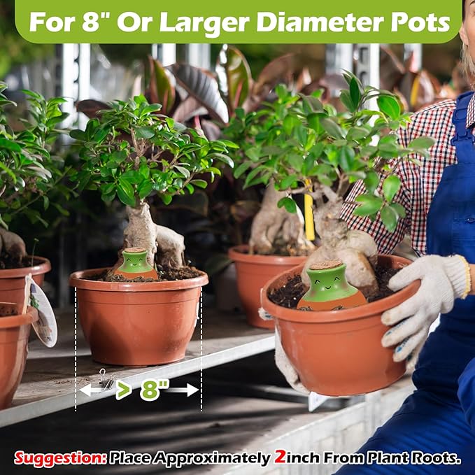 VICAMB 6PCS Self Watering Terracotta Globes,Ollas Watering Pot with Lid,Clay Plant Watering Devices,Planter Insert Terracotta Watering Spikes for Outdoor Indoor Plants with 1 Week Easy to Refill