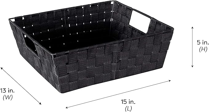 Simplify Large Shelf Woven Strap Tote,Decorative Storage Basket,Built in Handles,Organization,Closet,Bedroom,Bathroom,Nursery,Accessories,Toys,Gifts, Black (Pack of 12)