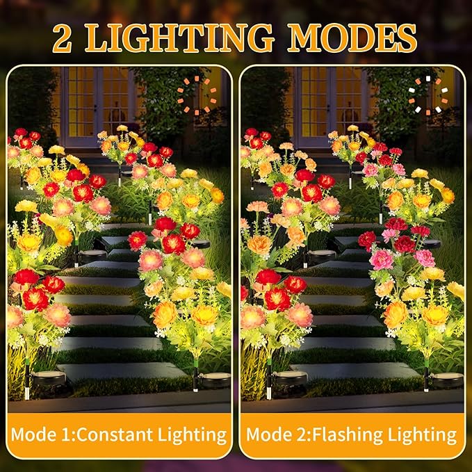 Solar Garden Lights Outdoor, 4 Pack 28 Solar Flower Lights, Waterproof Solar Lights Outdoor for Yard, Patio, Grave, Pathway, Landscape,Lawn, Party, Garden Decor, Gift for Women, Mom Grandma