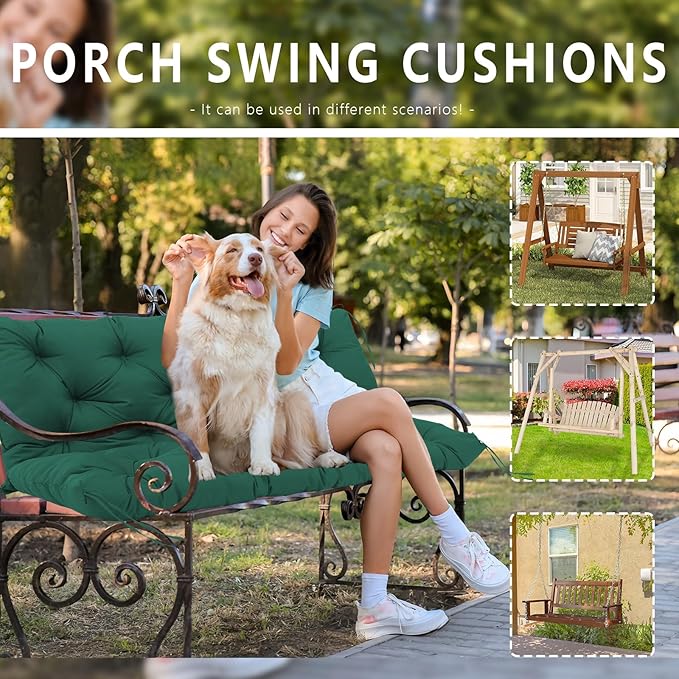 Porch Swing Cushions 48 inch Waterproof Outdoor 2 Seater Replacement Cushions with Backrest Thicken 5" Cushions for Porch Swing for Patio,Outdoor,Backyard and Garden(Dark Green 48×40×5inch)
