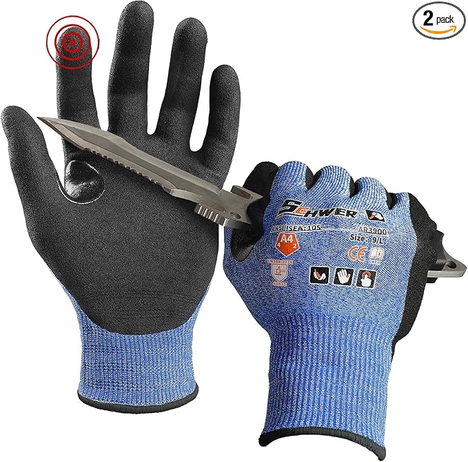 Schwer A4 AIR-SKIN Cut Resistant Work Gloves AR3900 with Extreme Lightweight & Thin, Grip Gloves for Fishing, Refined Work, Mechanic, Gardening, Touch-Screen, Non-PFAS, 3D-Comfort Fit, 2 Pairs, L