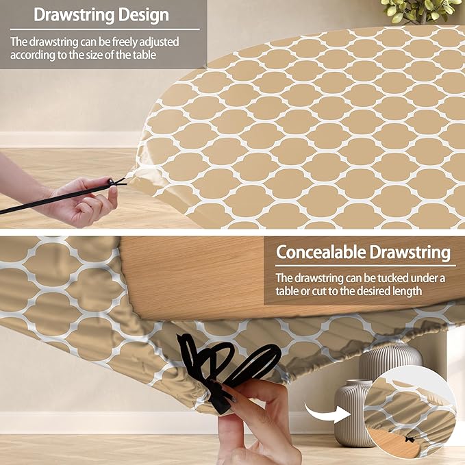 Fitted Round Tablecloth Weather Proof Table Cloth Heavy Duty Polyester Indoor Outdoor Circle Cover for 45-54" Tables Outside Parties Gear Gifts Spring Summer Fall Picnic Garden Necessities