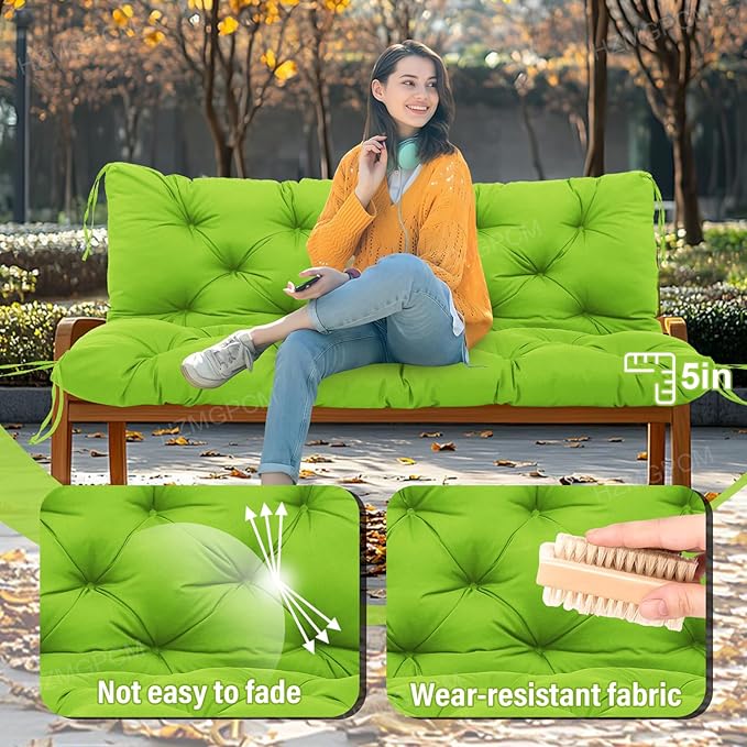 Extra Thick 5" Waterproof Porch Swing Cushions Outdoor 70 inch Swing Cushions 3 Seater Replacement with Backrest and Ties for Outdoor Furniture Patio Bench Garden (Green)