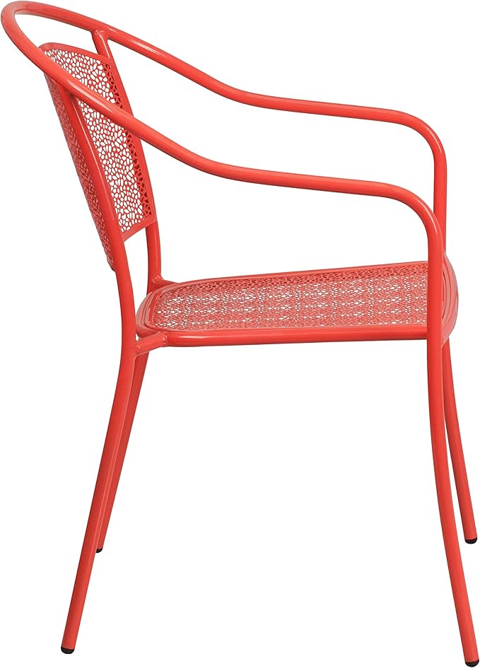 Flash Furniture Oia Commercial Grade 5 Pack Coral Indoor-Outdoor Steel Patio Arm Chair with Round Back