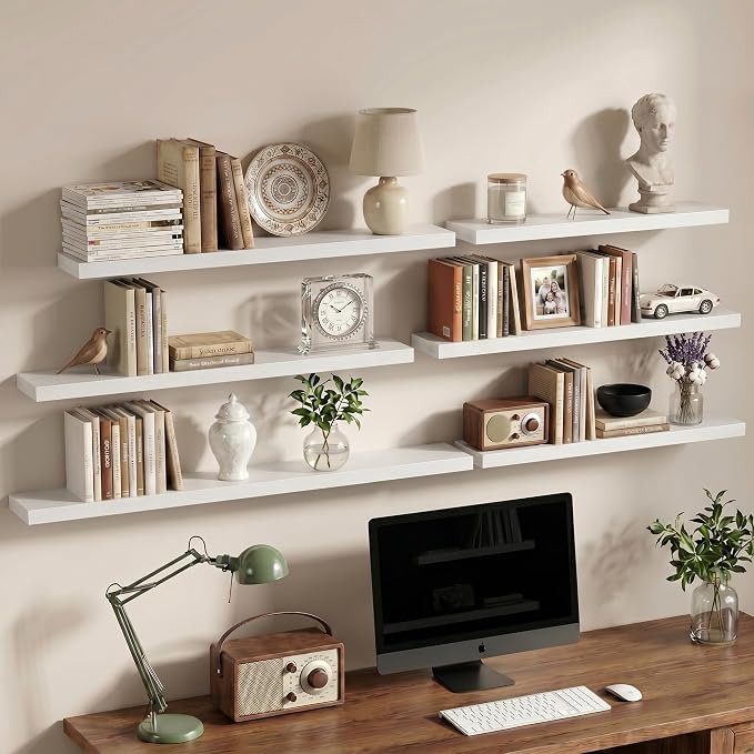 Vivelove 12 Inch Floating Shelves Wall Mounted for Display, 6.5 Deep Duty Shelves with Invisible Brackets for Living Room,Bedroom,Kitchen, Bathroom Storage & Decor,12" Wx6.5 Dx1.4 H - White